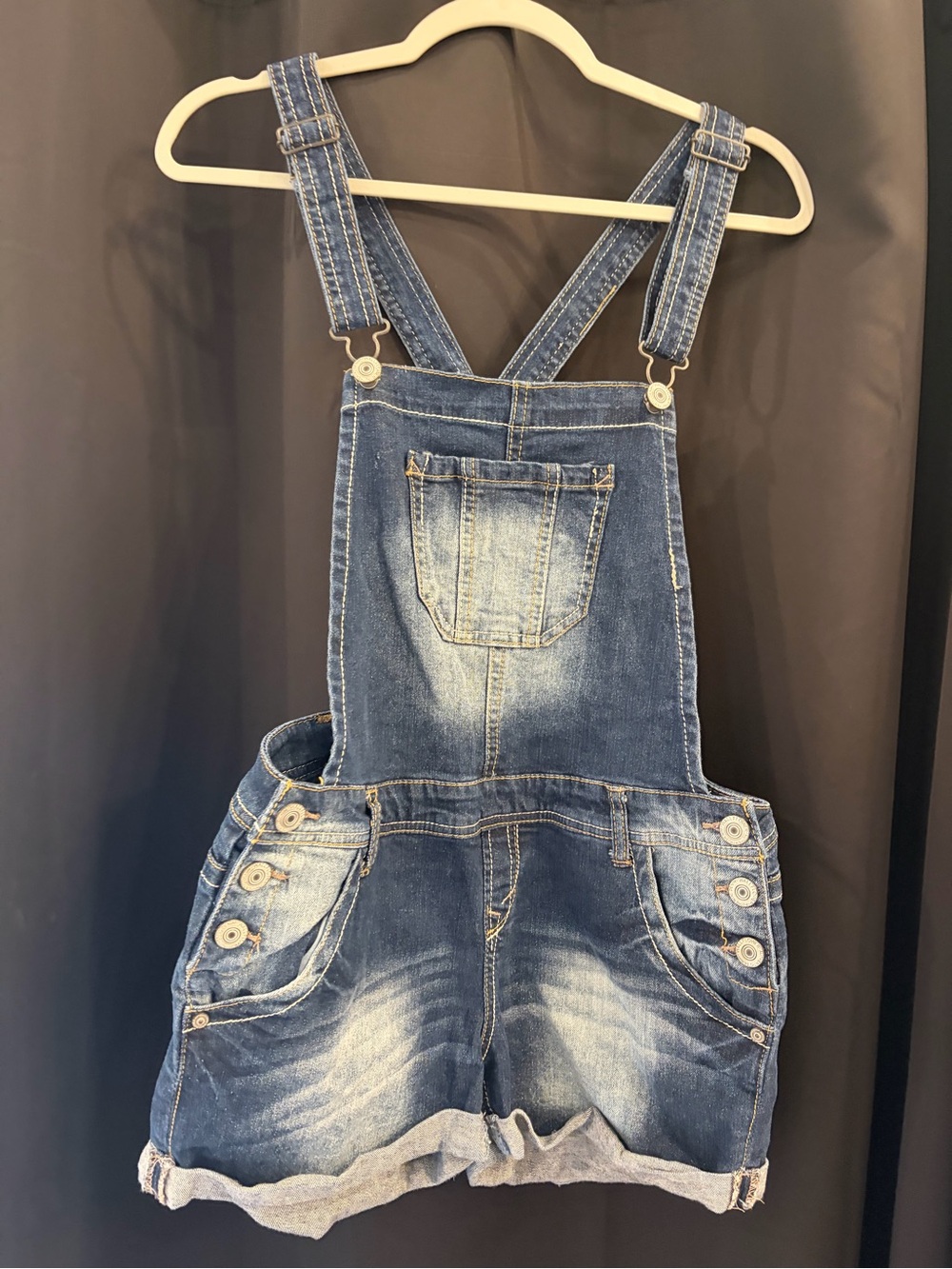 Wallflower Blue Denim Rolled Cuff Short Overalls